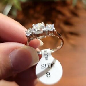 Rhodium Plated Ring with Three Round CZs Size 8